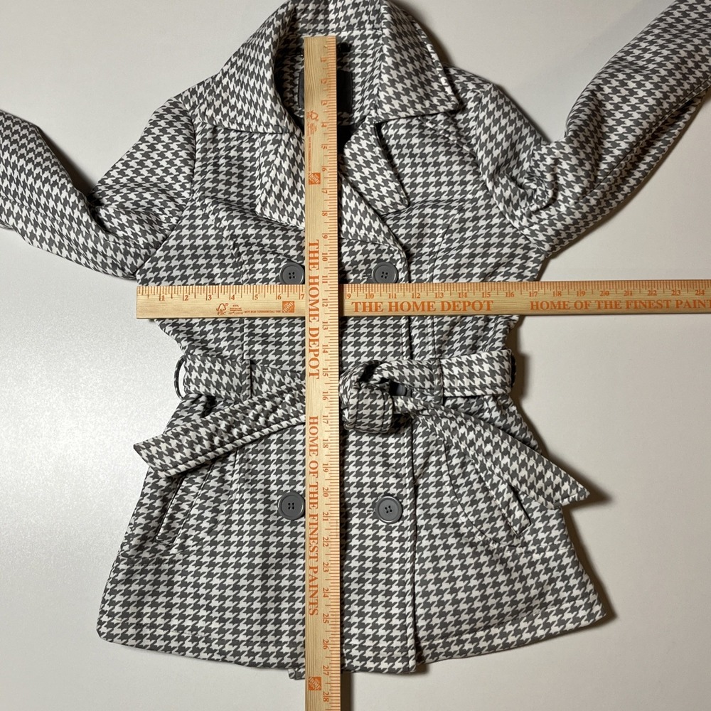 J2 by Jou Jou Houndstooth Jacket Sz S Gray White Button & Tie Preppy Light Coat - Picture 5 of 8